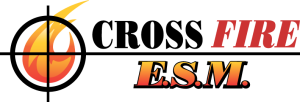 CrossFire E.S.M.'s Logo consisting of a fire symbol with a crosshair overlay on the left and business name on the right.